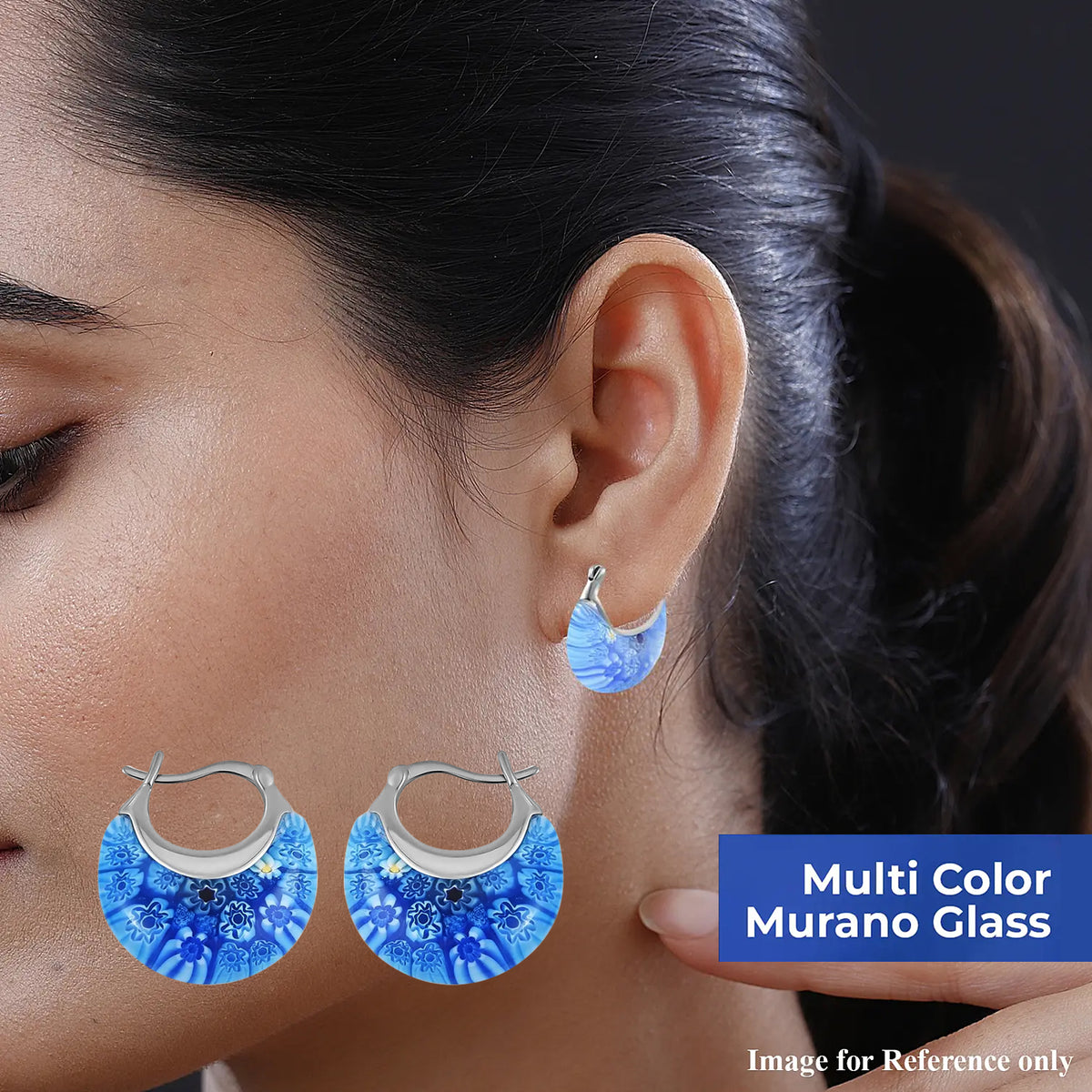 Blue Colour Murano Style Basket Earrings in Stainless Steel V32512733 4