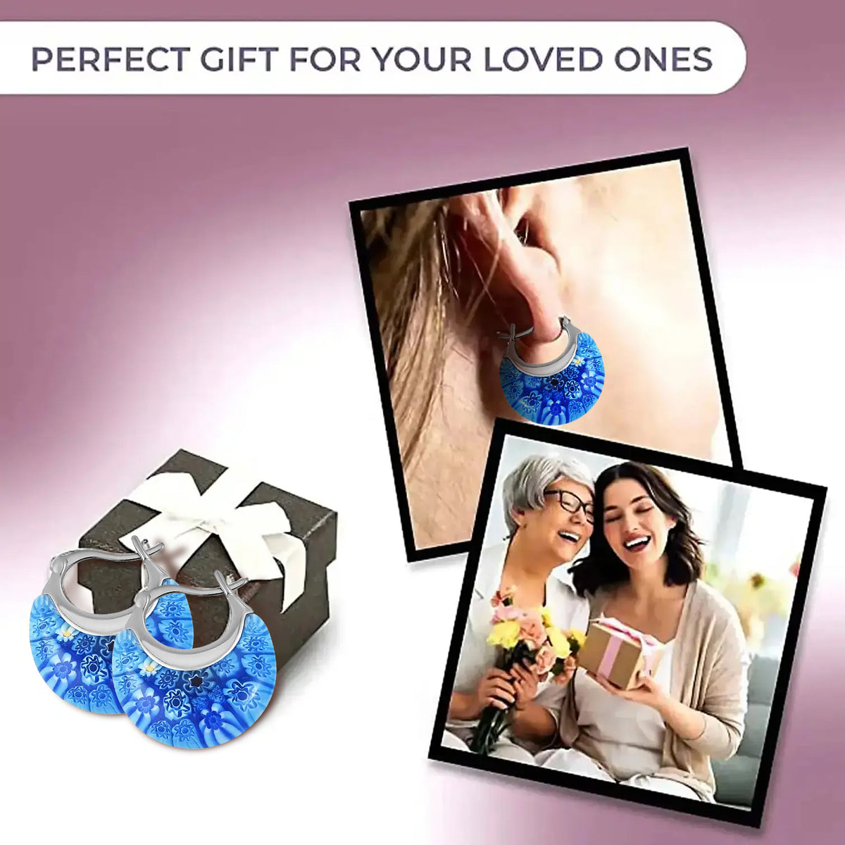Blue Colour Murano Style Basket Earrings in Stainless Steel V32512733 5