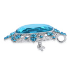 White and Blue Austrian Crystal Brooch in Silver Tone