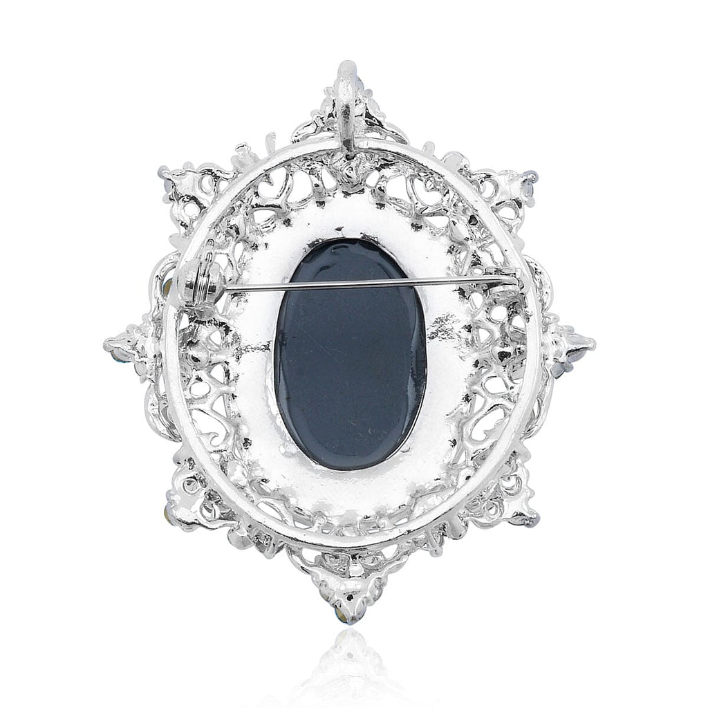White and Blue Austrian Crystal Brooch in Silver Tone