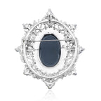 White and Blue Austrian Crystal Brooch in Silver Tone