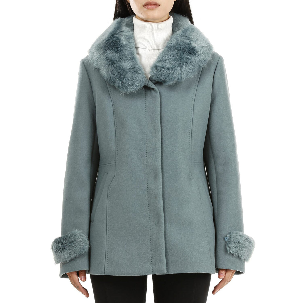 19V69 ITALIA by Alessandro Versace Faux Fur Collar Women's Coat- Teal 8964500 0