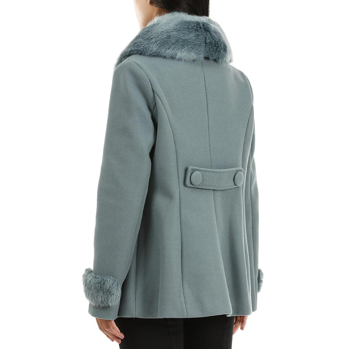 19V69 ITALIA by Alessandro Versace Faux Fur Collar Women's Coat- Teal 8964500 1