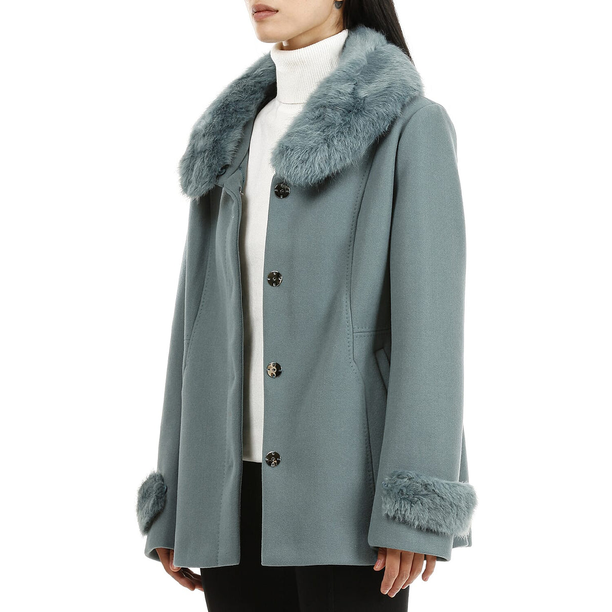 19V69 ITALIA by Alessandro Versace Faux Fur Collar Women's Coat- Teal 8964500 2