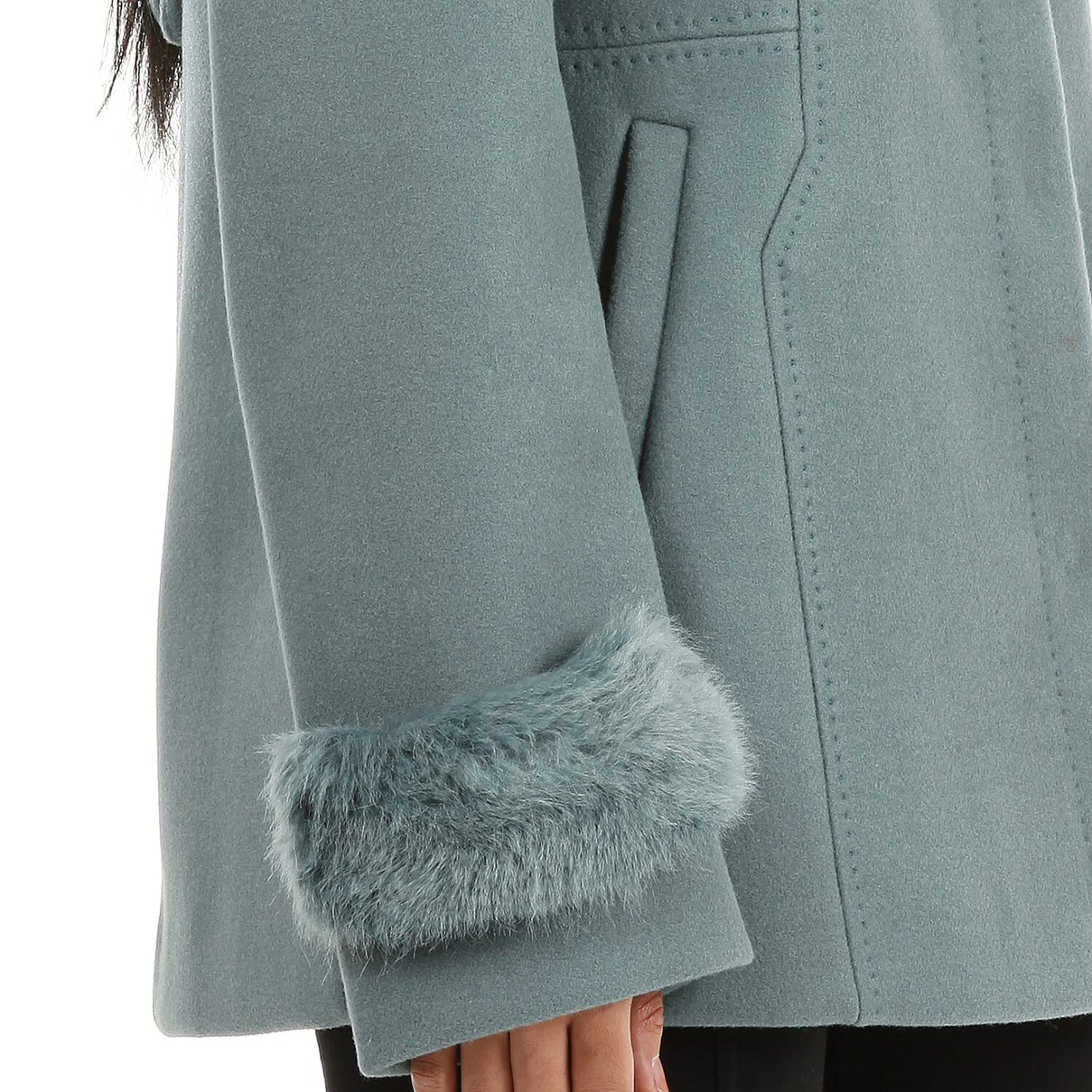 19V69 ITALIA by Alessandro Versace Faux Fur Collar Women's Coat- Teal 8964500 3