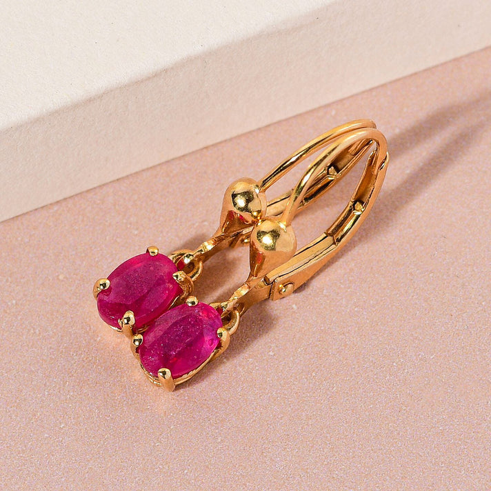 2.25 Ct African Ruby Solitaire Lever Back Earrings in Gold Plated Sterling Silver 3341877 2