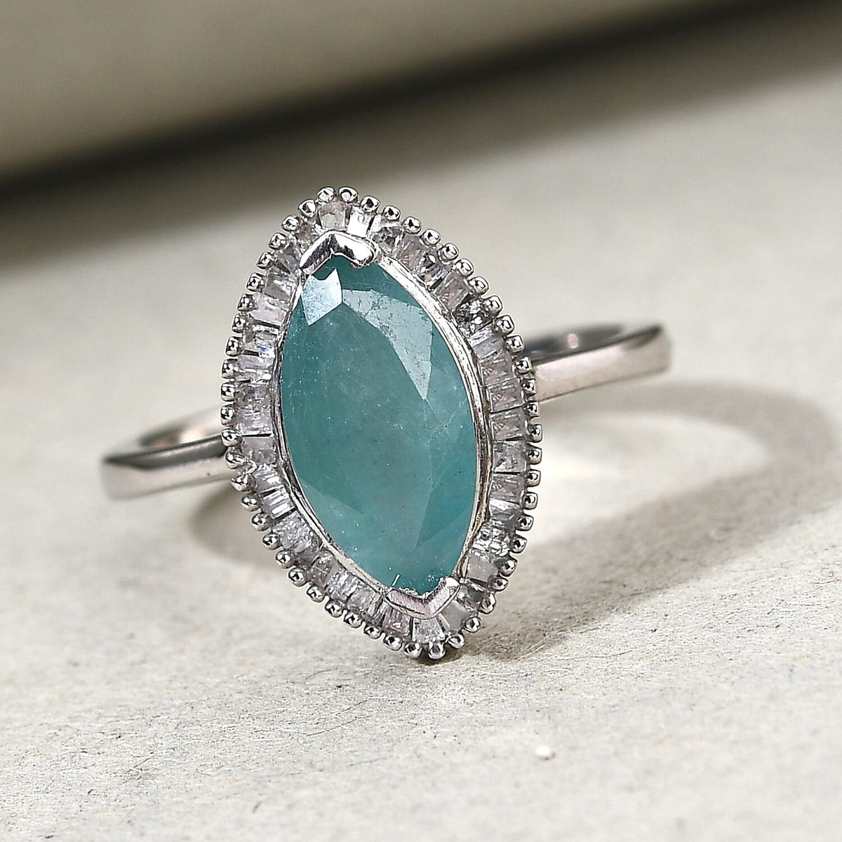 2 Carat Grandidierite White Diamond Halo Ring in Platinum Plated Sterling Silver 7424818 2