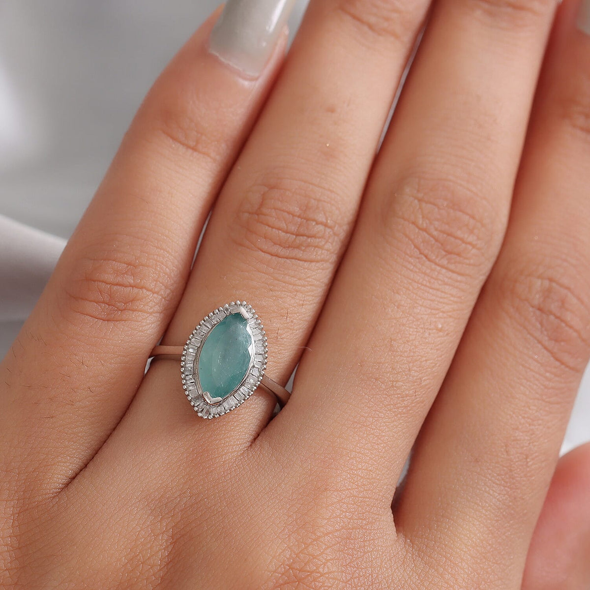2 Carat Grandidierite White Diamond Halo Ring in Platinum Plated Sterling Silver 7424818 3