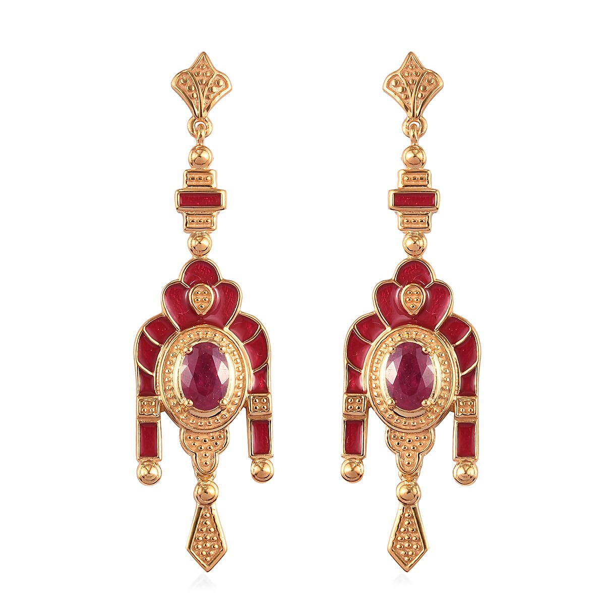 2 Ct. African Ruby Enamelled Dangle Earrings in 14K Gold Plated Sterling Silver 3726951 0