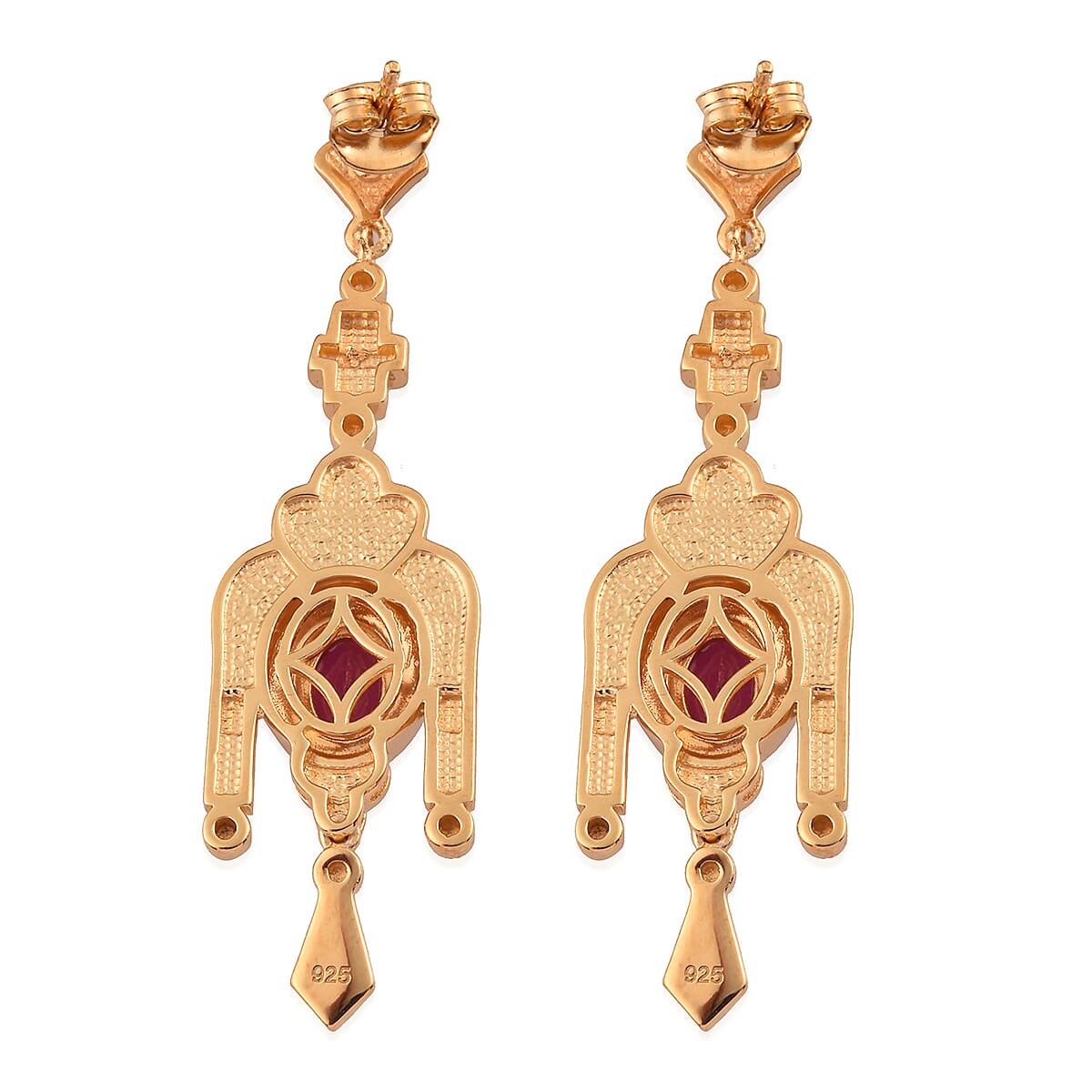 2 Ct. African Ruby Enamelled Dangle Earrings in 14K Gold Plated Sterling Silver 3726951 4