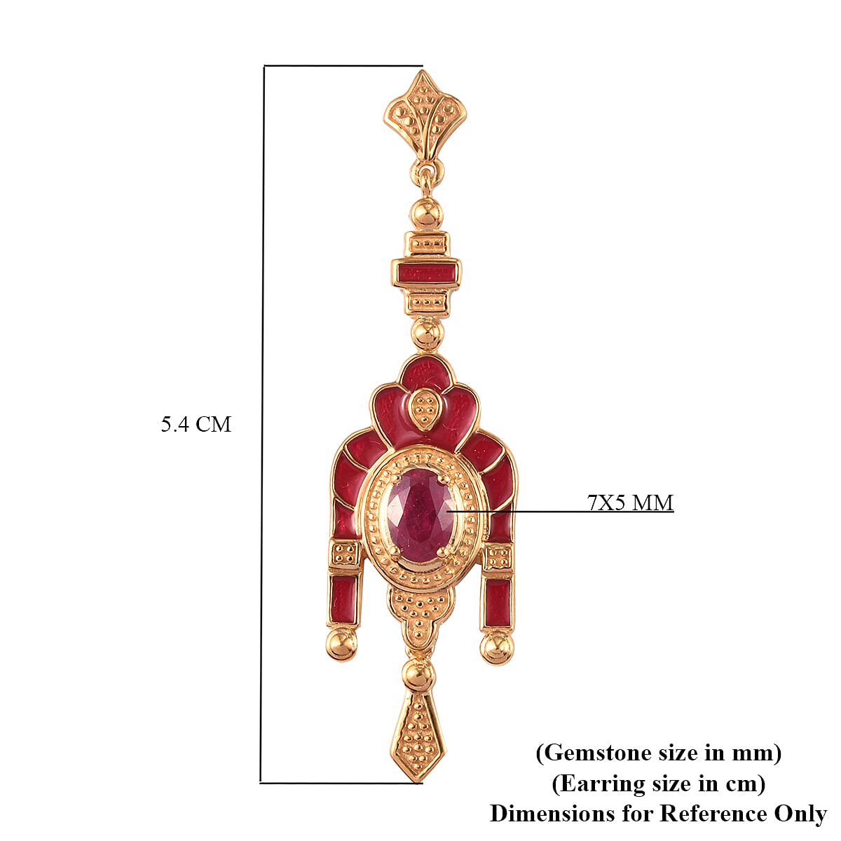 2 Ct. African Ruby Enamelled Dangle Earrings in 14K Gold Plated Sterling Silver 3726951 5