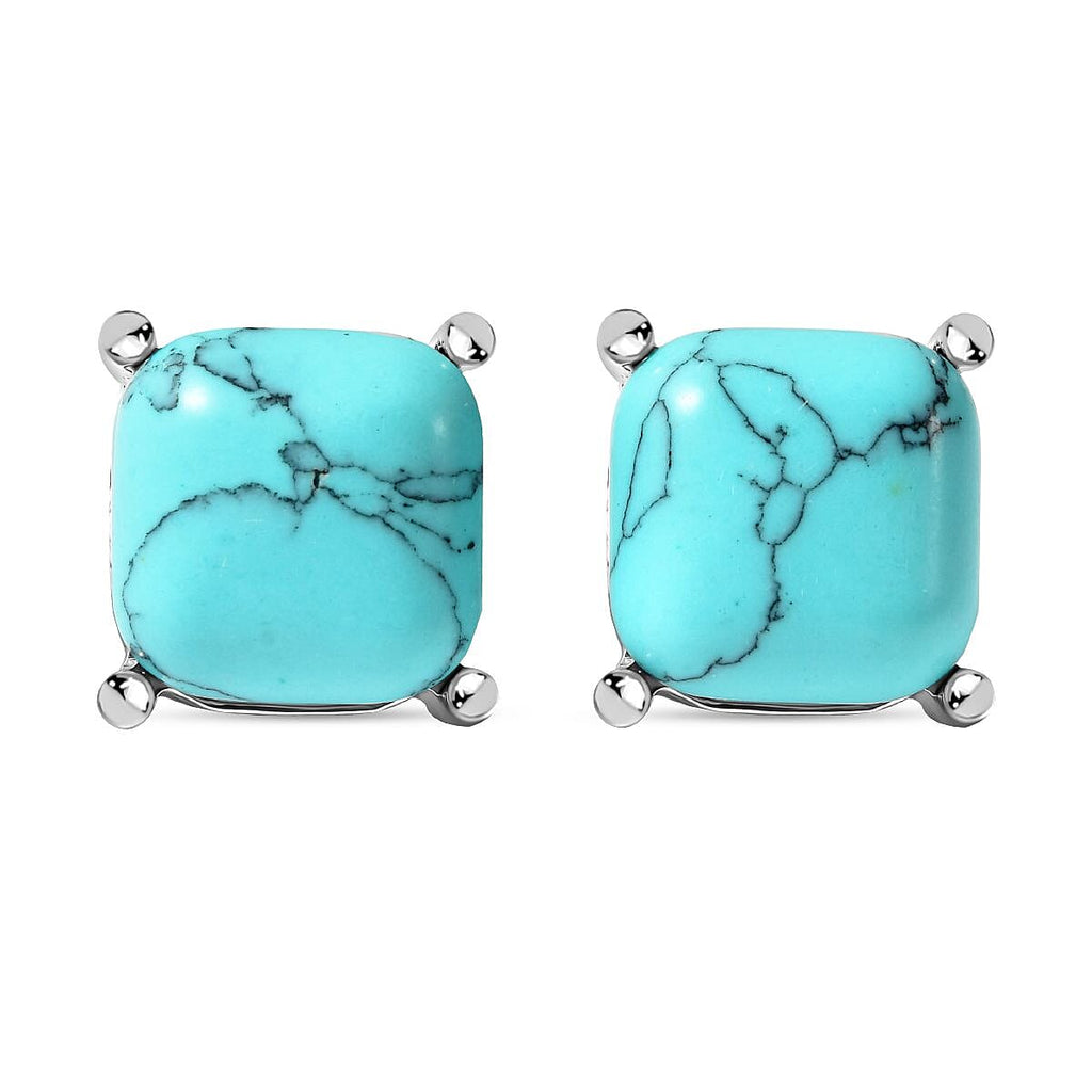 Blue Howlite Stud Earrings in Silver Tone