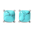 Blue Howlite Stud Earrings in Silver Tone