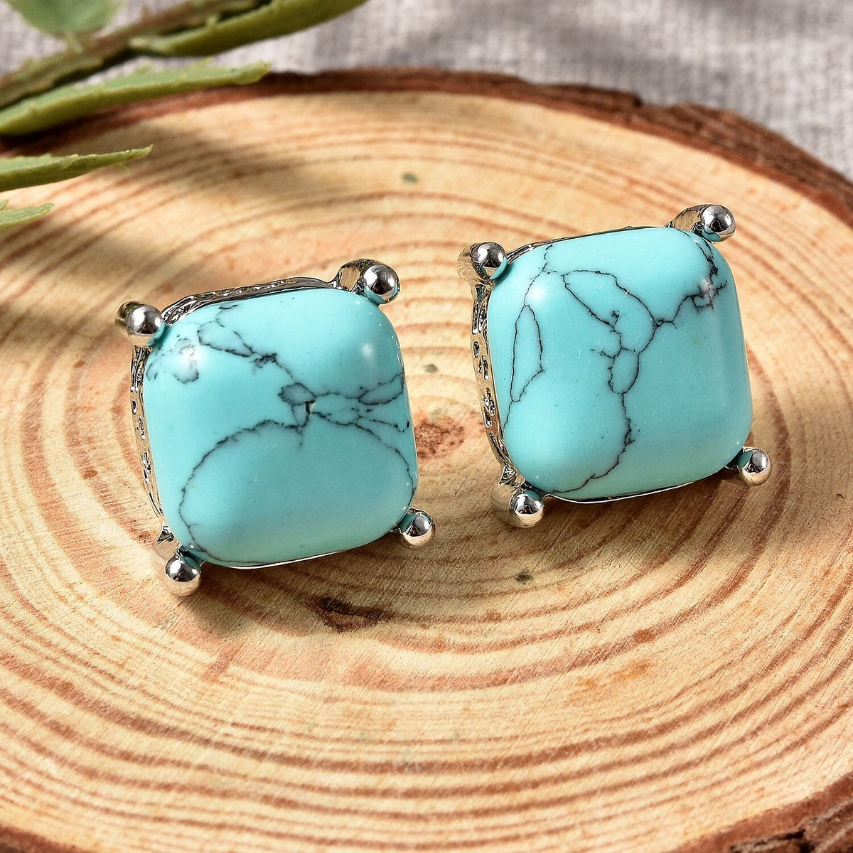2 Ct. Blue Howlite Solitaire Stud Earrings in Silver Tone 7597508 1