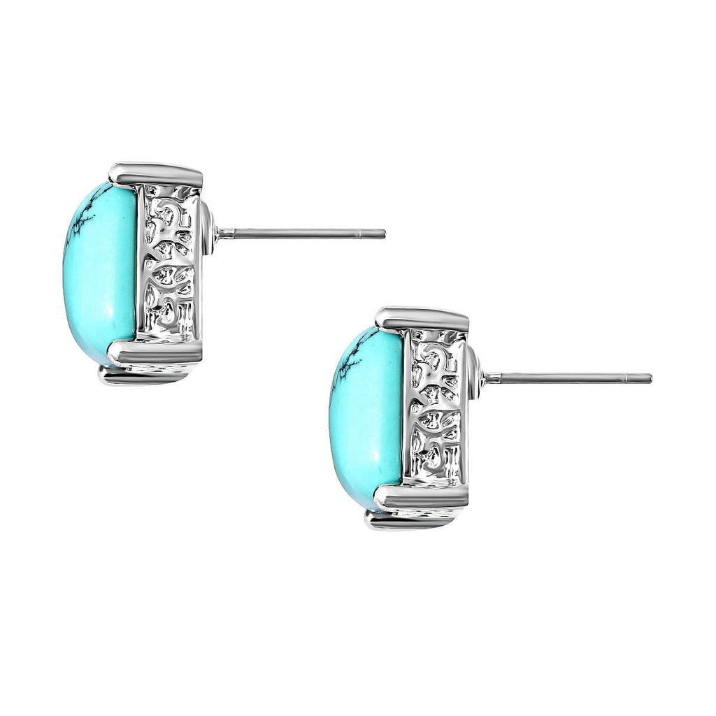 Blue Howlite Stud Earrings in Silver Tone