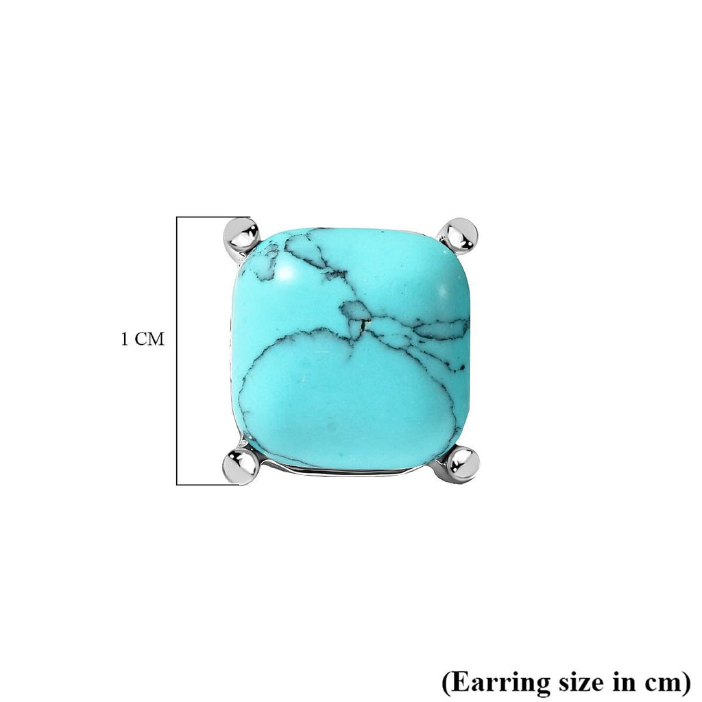 Blue Howlite Stud Earrings in Silver Tone