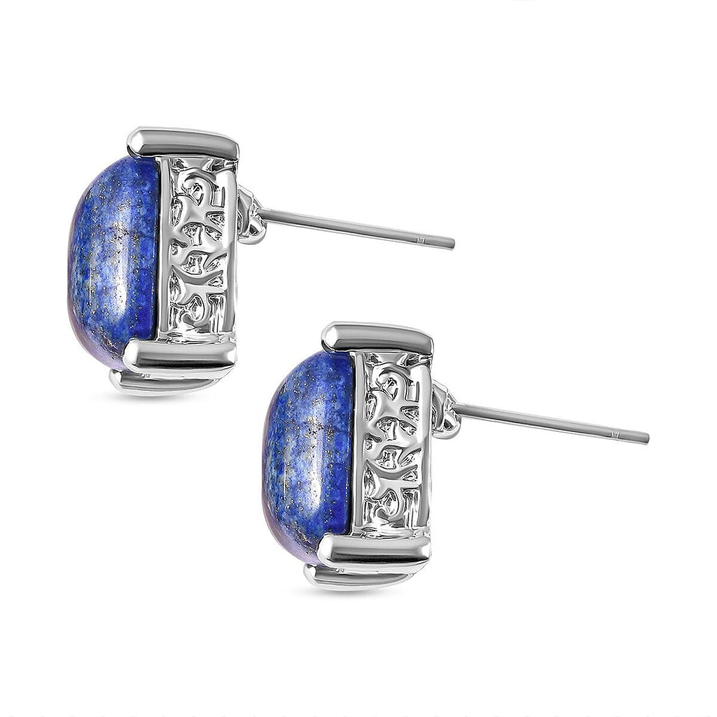 Lapis Lazuli Stud Earrings in Silver Tone