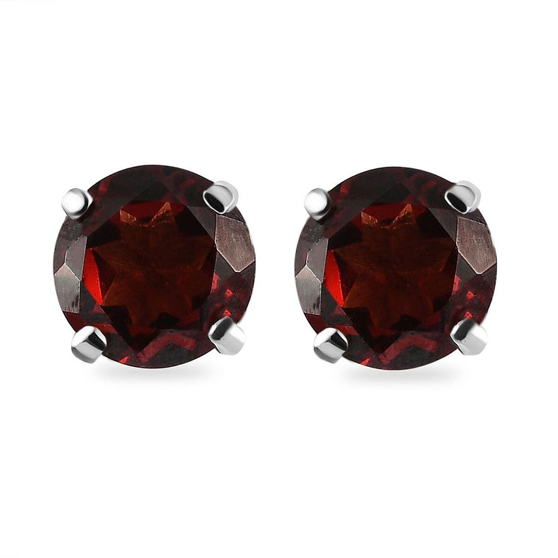 Mozambique Garnet Solitaire Stud Earrings with Push Back in Platinum Overlay Sterling Silver 2.00 Ct.