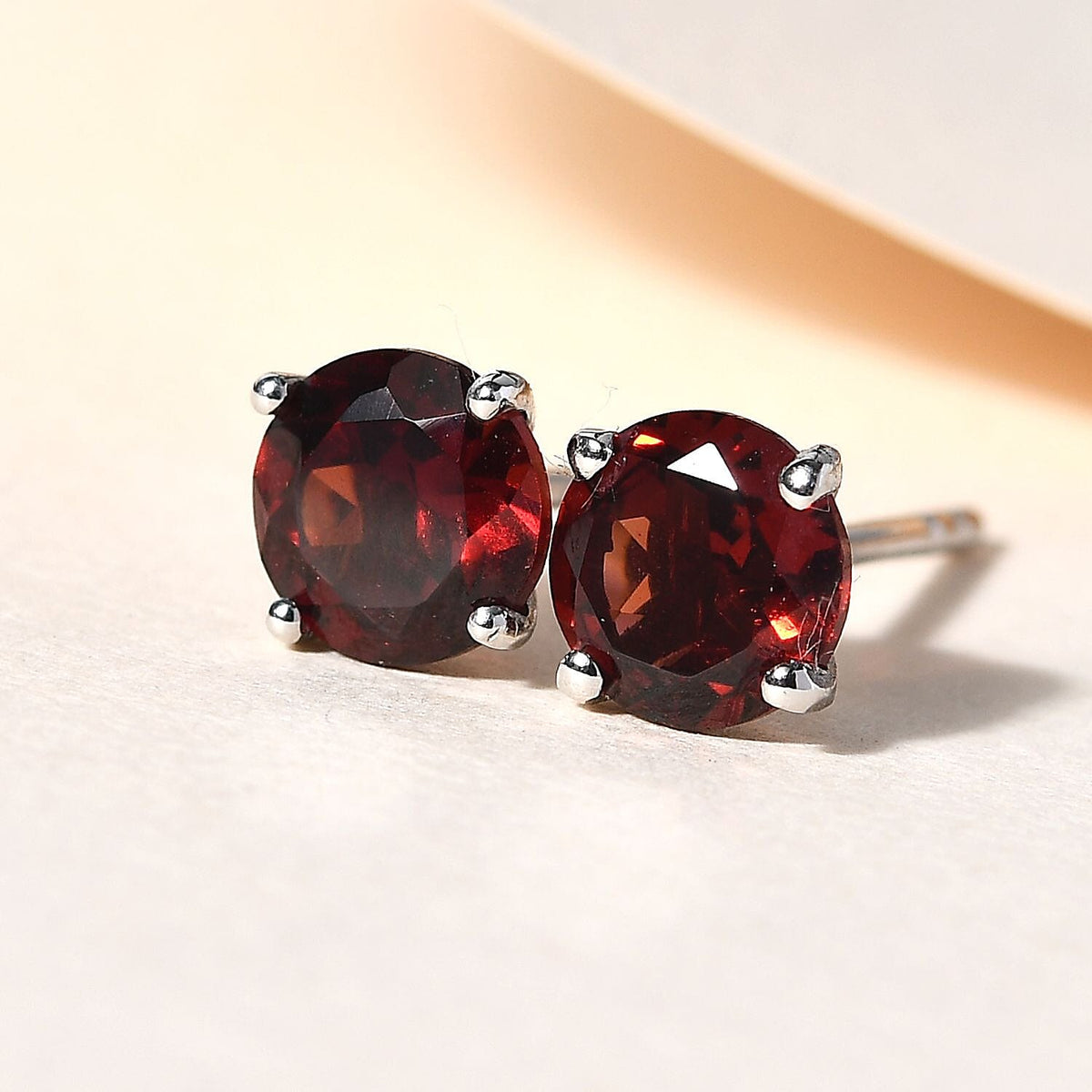 2 Ct. Red Garnet Solitaire Stud Earrings in Platinum Plated Sterling Silver V32747589 2