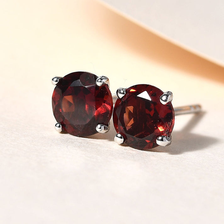 2 Ct. Red Garnet Solitaire Stud Earrings in Platinum Plated Sterling Silver 3815302 2