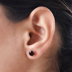 Mozambique Garnet Solitaire Stud Earrings with Push Back in Platinum Overlay Sterling Silver 2.00 Ct.