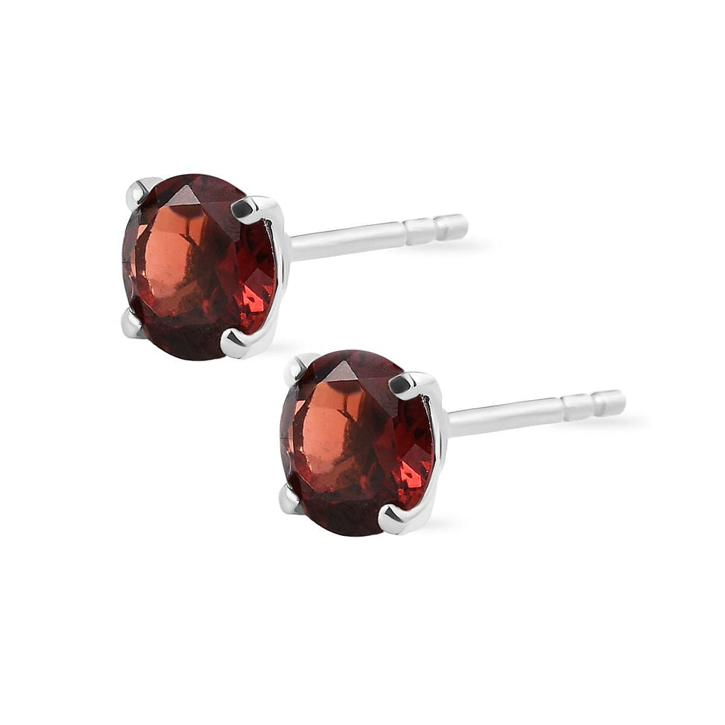 Mozambique Garnet Solitaire Stud Earrings with Push Back in Platinum Overlay Sterling Silver 2.00 Ct.