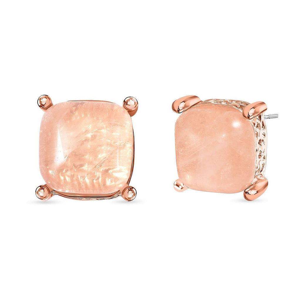 Rose Quartz Stud Earrings in Rose Gold Tone