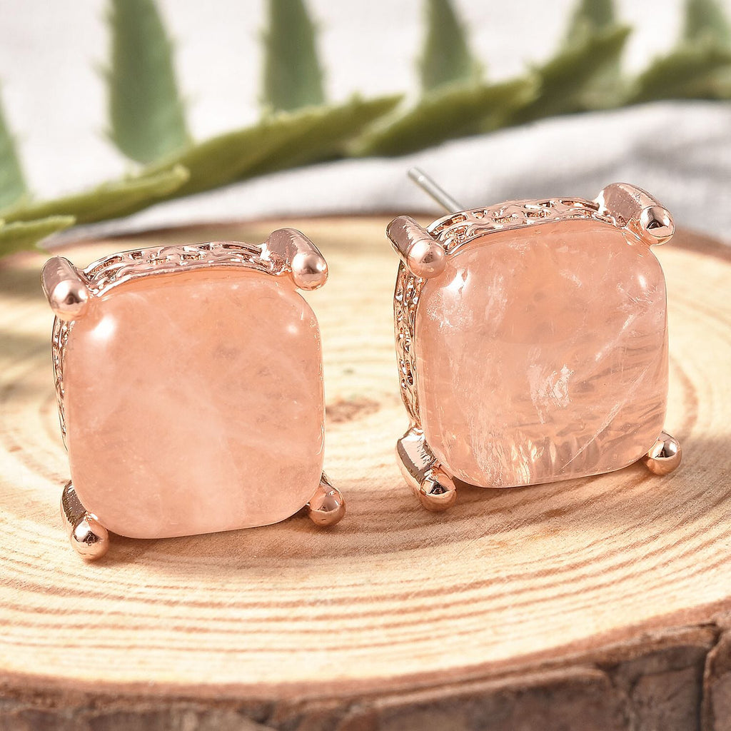 Rose Quartz Stud Earrings in Rose Gold Tone