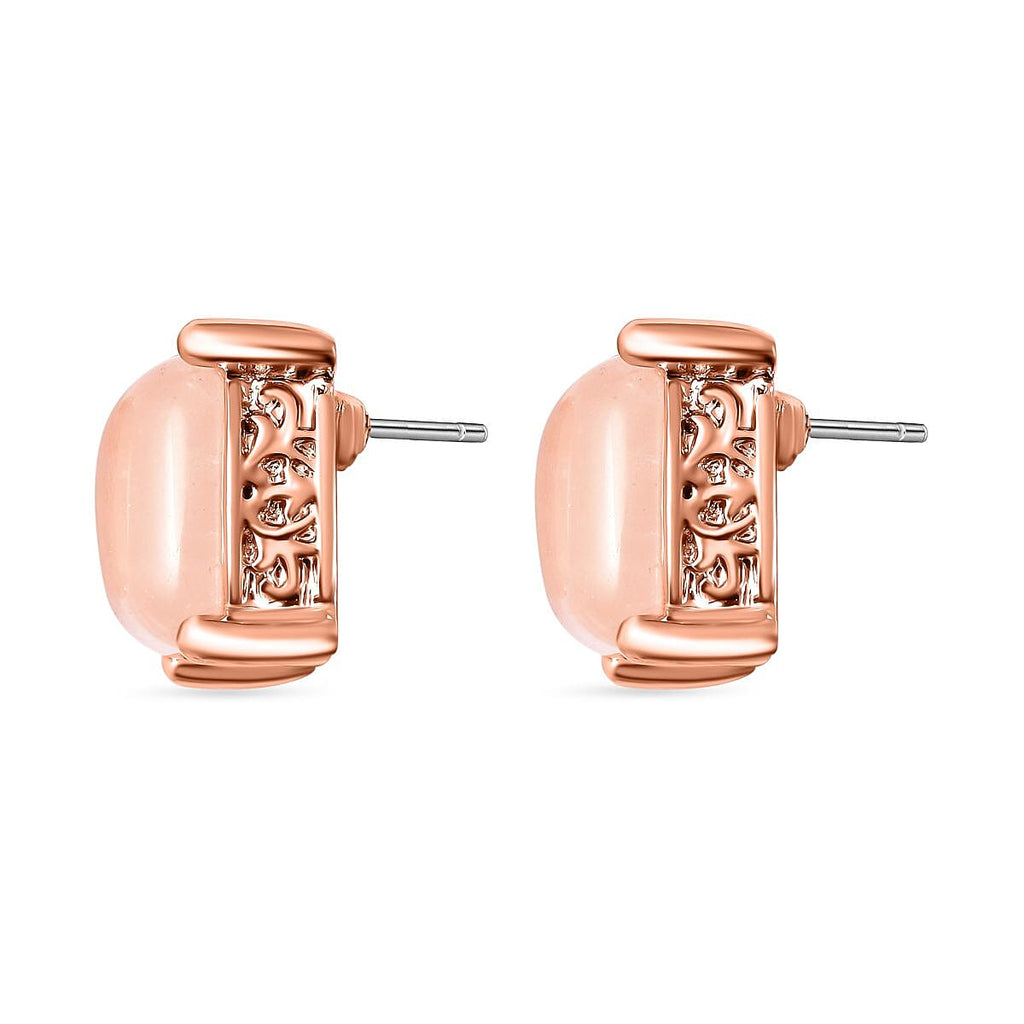 Rose Quartz Stud Earrings in Rose Gold Tone