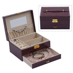 Double Layer Croc Embossed Jewellery Box with Lock (Size 20x15x10 Cm) - Burgundy