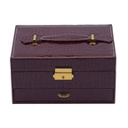 Double Layer Croc Embossed Jewellery Box with Lock (Size 20x15x10 Cm) - Burgundy