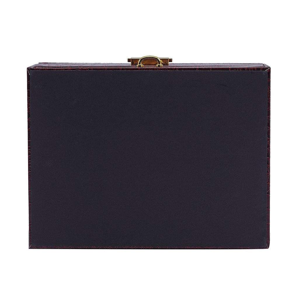 Double Layer Croc Embossed Jewellery Box with Lock (Size 20x15x10 Cm) - Burgundy