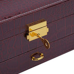 Double Layer Croc Embossed Jewellery Box with Lock (Size 20x15x10 Cm) - Burgundy