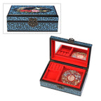 2 Layer Floral Pattern Japanese Artwork Jewellery Box with Inside Mirror and Removable Tray (Size 21x14x7.5cm) - Blue