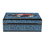 2 Layer Floral Pattern Japanese Artwork Jewellery Box with Inside Mirror and Removable Tray (Size 21x14x7.5cm) - Blue