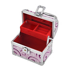 2 Layer Flower Pattern Aluminium Jewellery Organizer with Handle, Lock and Inside Mirror (Size 12x10x7.5 Cm) - Purple