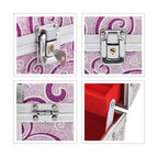 2 Layer Flower Pattern Aluminium Jewellery Organizer with Handle, Lock and Inside Mirror (Size 12x10x7.5 Cm) - Purple