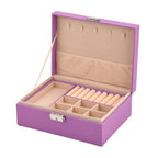 2 Layers Jewellery Box, Elegant Jewellery Organiser With Lock And Key - Purple