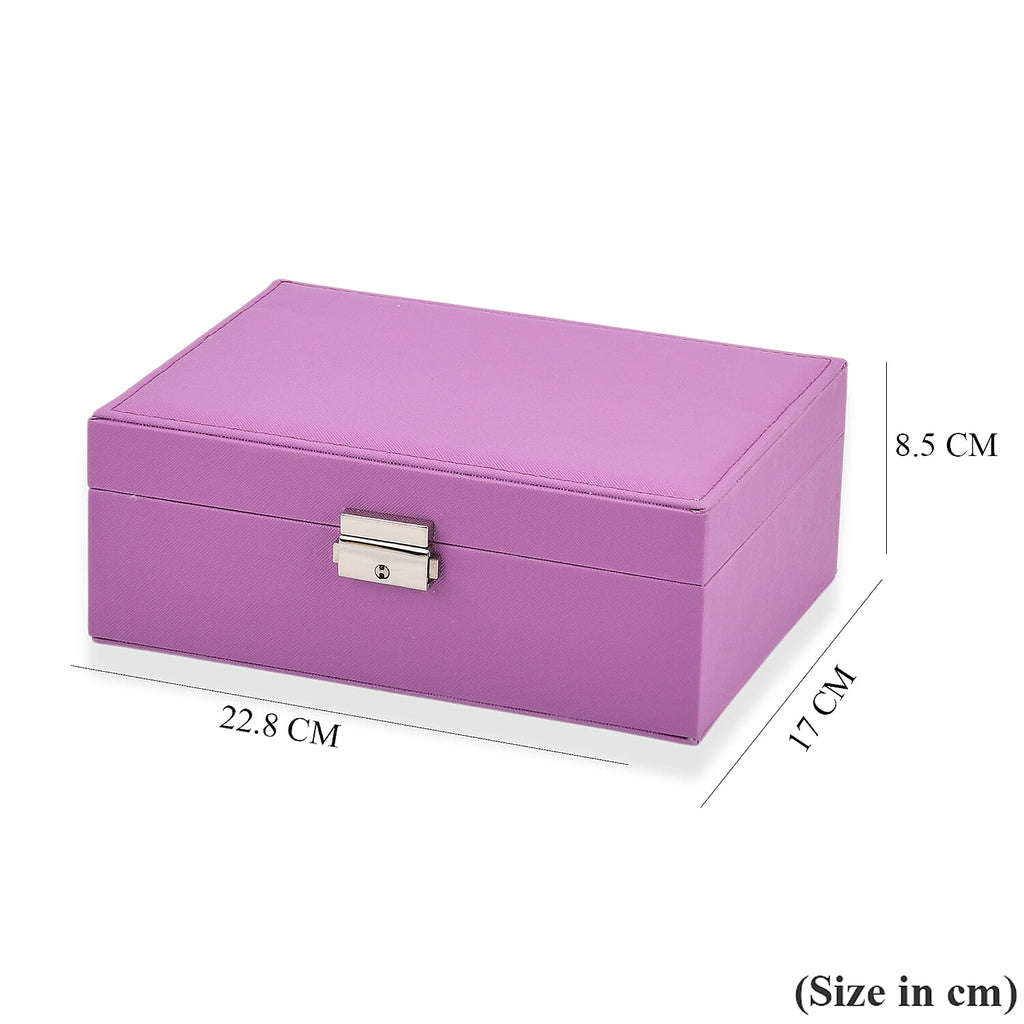 2 Layers Jewellery Box, Elegant Jewellery Organiser With Lock And Key - Purple