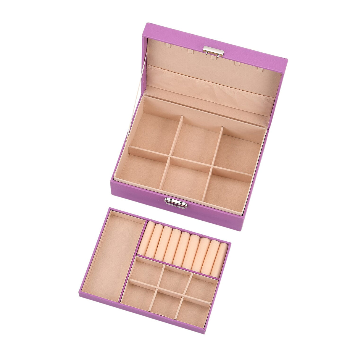 2 Layers Jewellery Box, Elegant Jewellery Organiser With Lock And Key - Purple V32721401 7