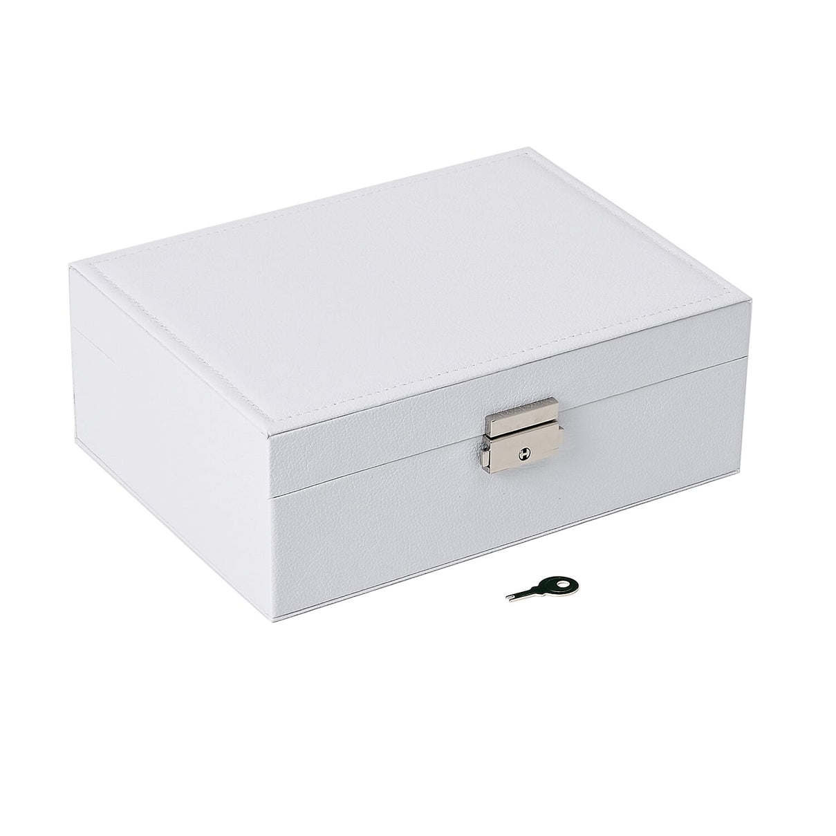 2 Layers Jewellery Box, Elegant Jewellery Organiser With Lock And Key - White V32355790 3