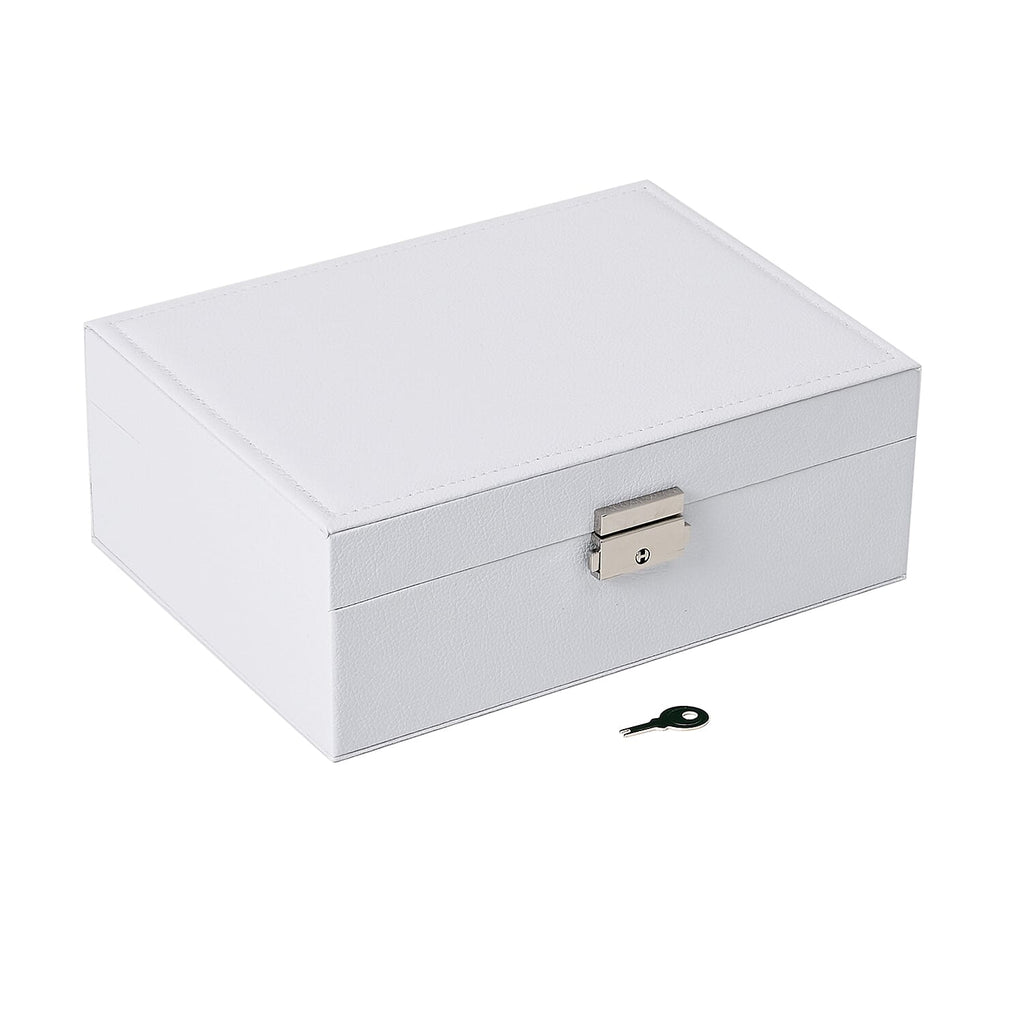 2 Layers Jewellery Box, Elegant Jewellery Organiser With Lock And Key - White