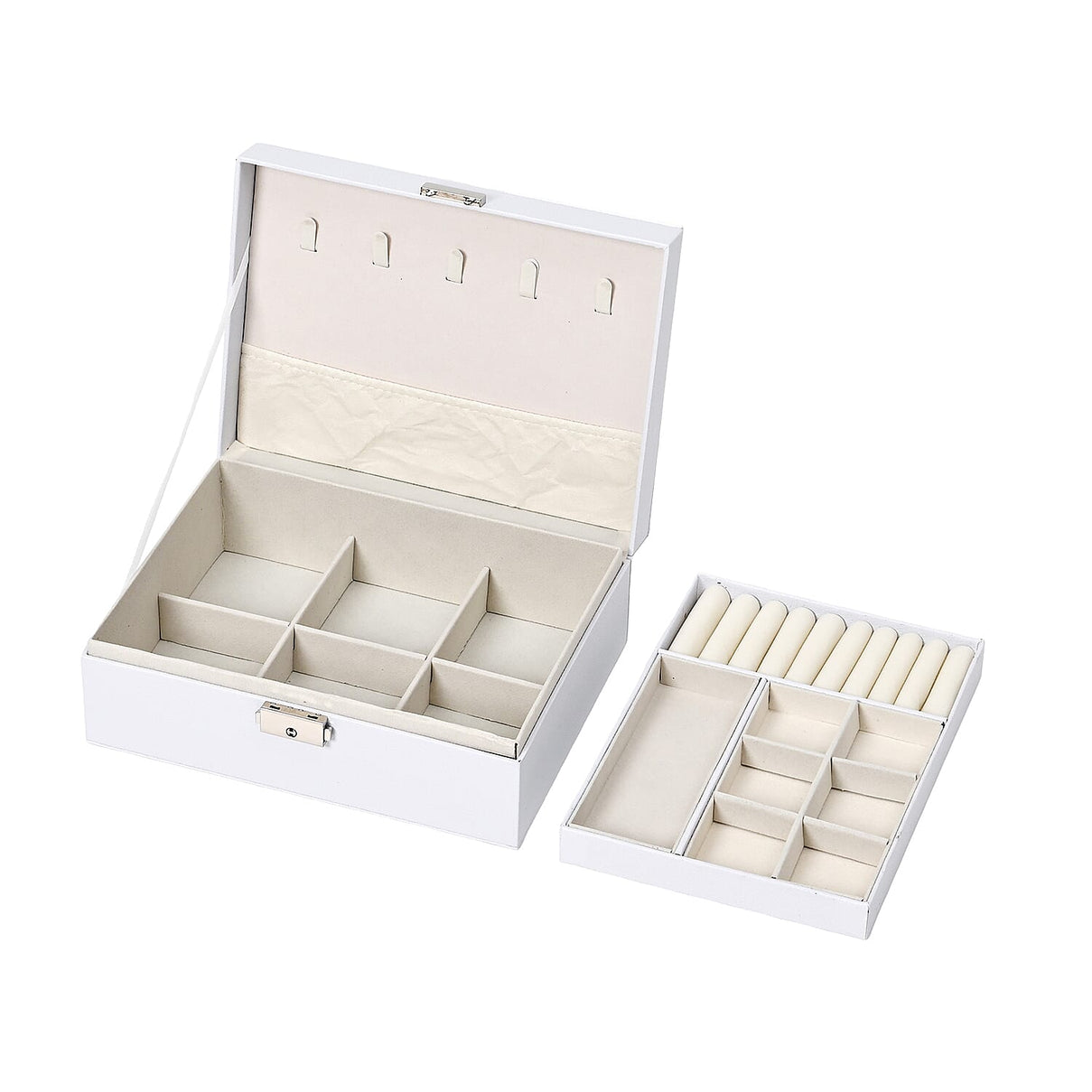 2 Layers Jewellery Box, Elegant Jewellery Organiser With Lock And Key - White 8366491 6
