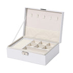 2 Layers Jewellery Box, Elegant Jewellery Organiser With Lock And Key - White