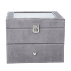 2 Layer Velvet Watch - Jewellery Box with Transparent Window and Lock (Size 20x16x17 Cm) - Grey