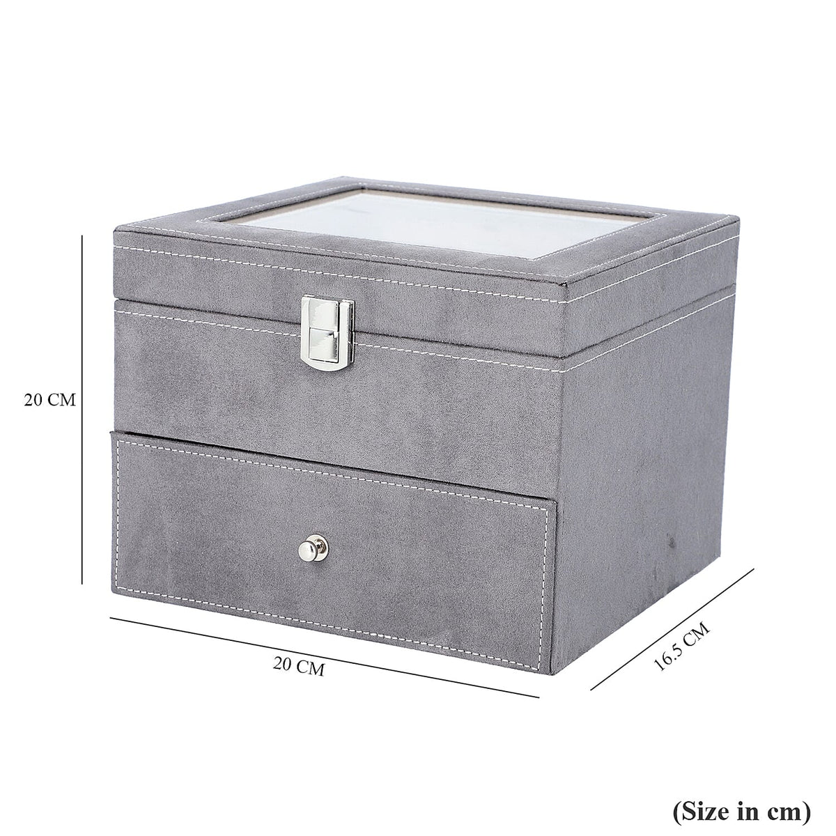 2 Layer Velvet Watch Box with Transparent Window and Lock - Grey 7425148 6