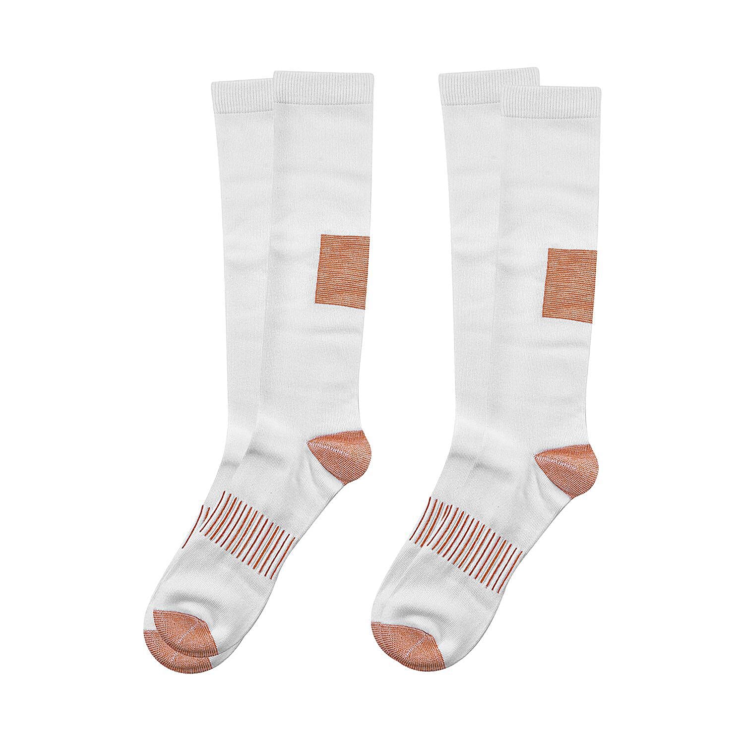 2 Pairs Antibacterial Copper Infused Compression Long Socks (Size L-XL, 9 to13) - White 7132973 0
