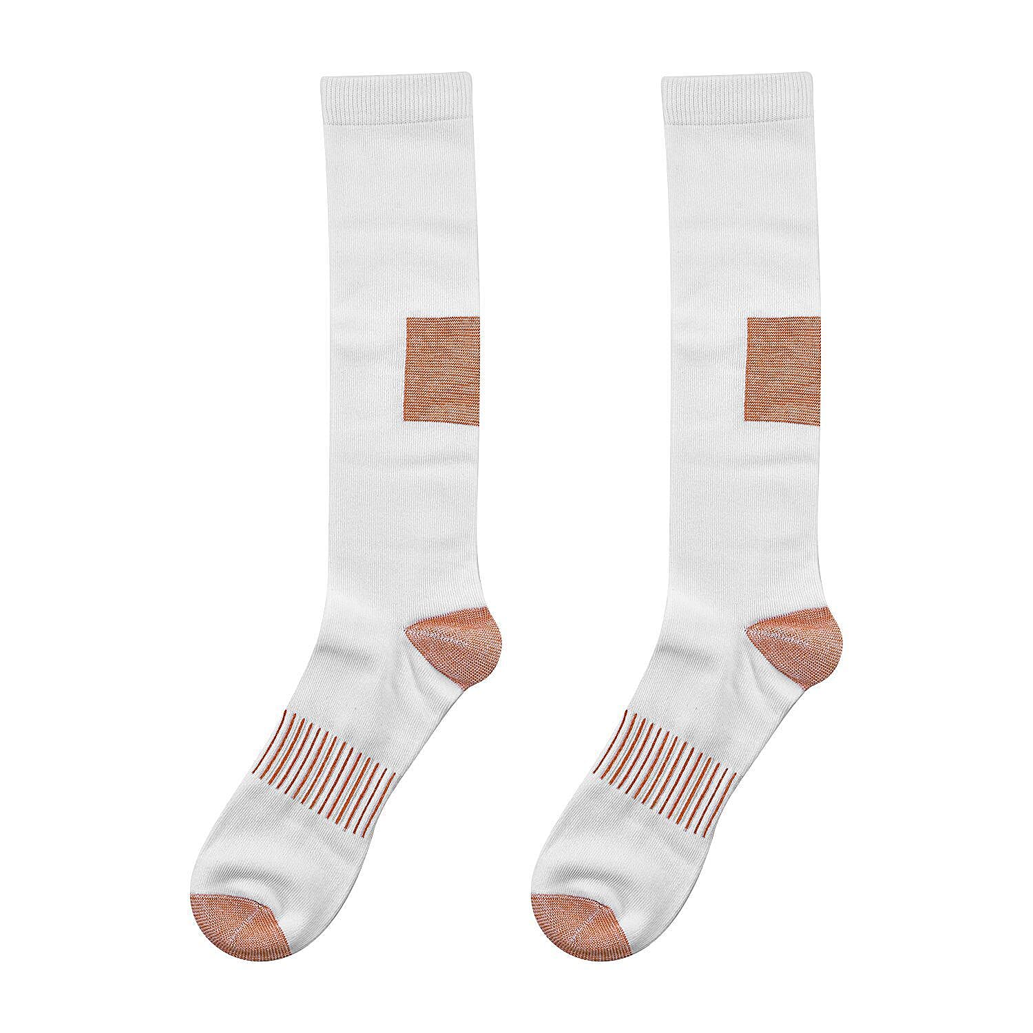 2 Pairs Antibacterial Copper Infused Compression Long Socks (Size L-XL, 9 to13) - White 7132973 2