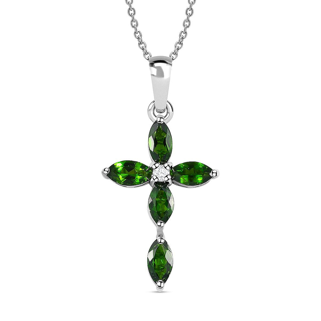 2 Piece Set -  Natural Chrome Diopside,  White Zircon Chain and Cross Pendant in Platinum Overlay Sterling Silver  2.120  Ct.