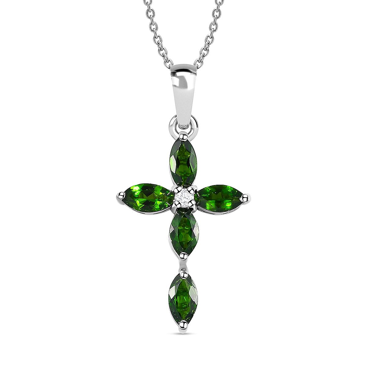 2 Piece Set -  Natural Chrome Diopside,  White Zircon Chain and Cross Pendant in Platinum Overlay Sterling Silver  2.120  Ct. 4400948 0
